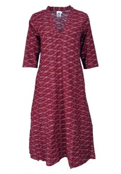Guru Shop - Damen ELEGANTES IKAT - Maxikleid - Bordeauxrot